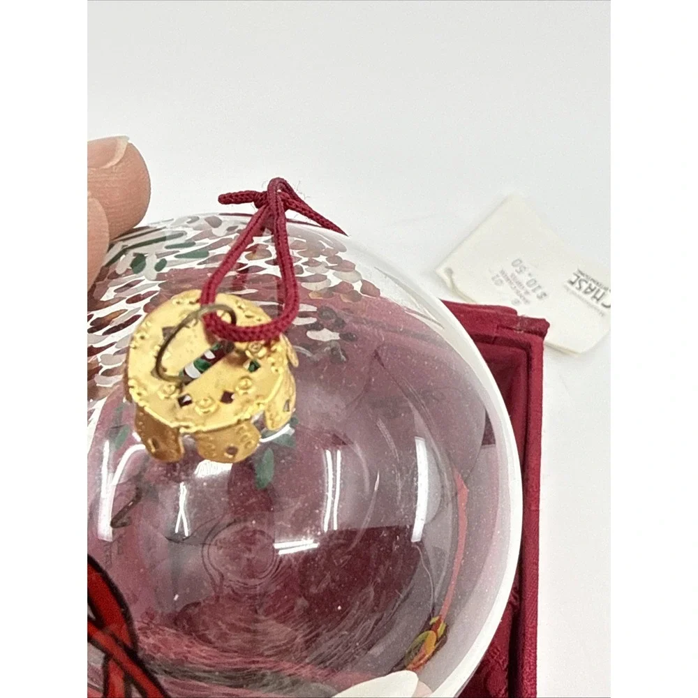 Vintage Chase‎ Reverse Painted Glass Ornament Red Reindeer Clear